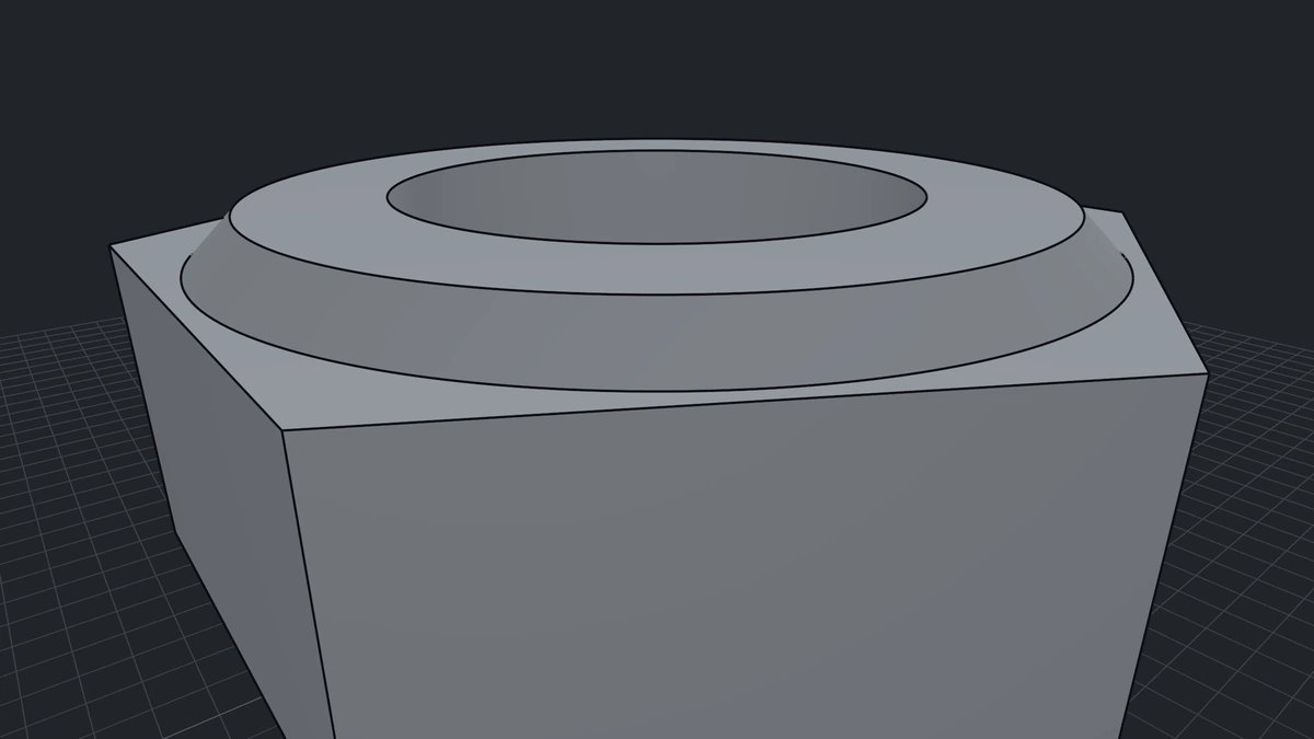 The Cadaclysm nut close in: its bore and chamfer drawn as exact surfaces