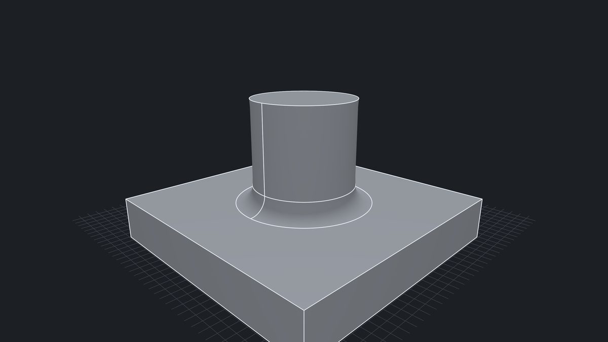 A cylindrical pillar on a square base, the joint filleted