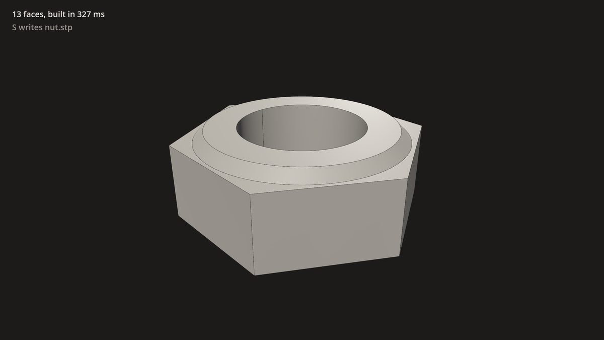 The Cadaclysm logo's hex nut, built by the blacksmith kernel, shaded with its edges in Godot