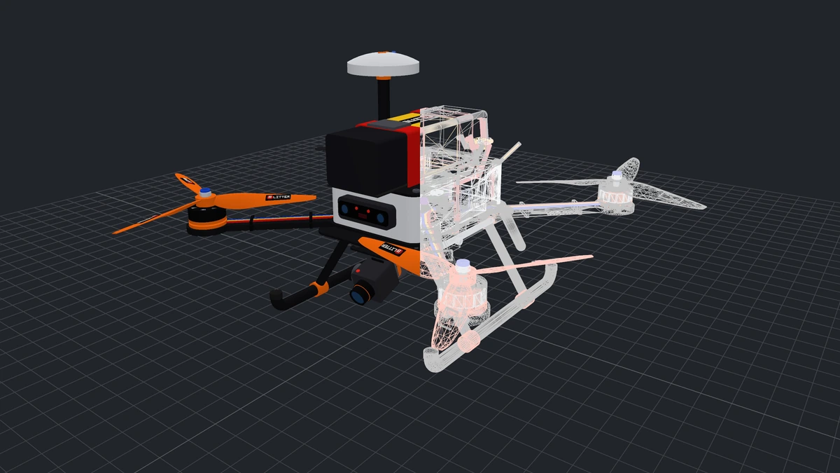 The Q7 quadcopter built with the blacksmith kernel, exact surfaces on the left half and a triangle mesh on the right